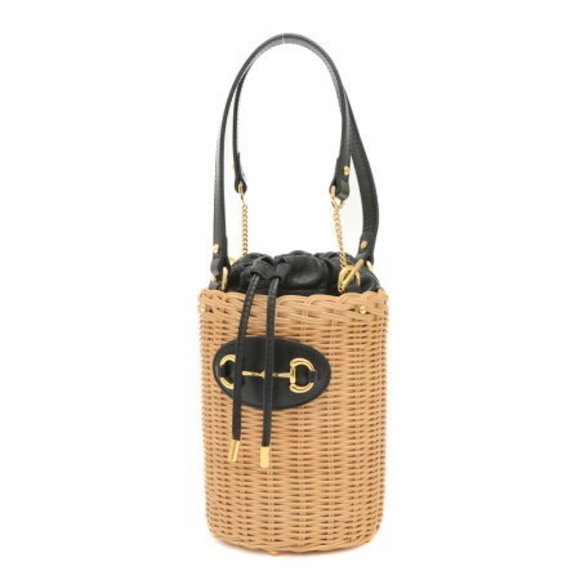 Gucci Horsebit Bucket Bag Leather Wicker - Picture 1 of 7